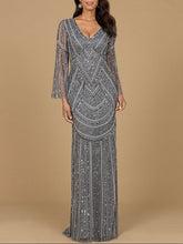 Load image into Gallery viewer, Long Sleeve Beaded Gown with Trumpet Sleeves