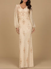 Load image into Gallery viewer, Long Sleeve Beaded Gown with Bishop Sleeves