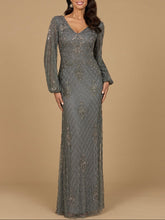 Load image into Gallery viewer, Long Sleeve Beaded Gown with Bishop Sleeves