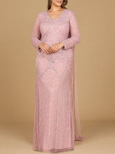 Load image into Gallery viewer, Long Sleeve Beaded Gown with Cape