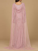 Load image into Gallery viewer, Long Sleeve Beaded Gown with Cape