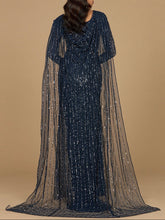 Load image into Gallery viewer, Long Sleeve Beaded Gown with Cape