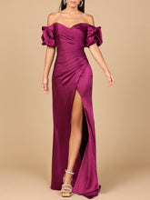 Load image into Gallery viewer, Off Shoulder Satin Dress with Slit