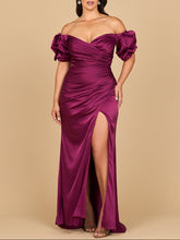 Load image into Gallery viewer, Off Shoulder Satin Dress with Slit