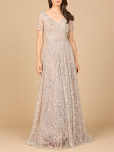 Load image into Gallery viewer, Short Sleeve V-Neck Beaded Ballgown