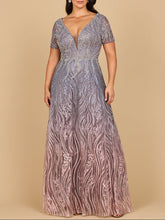 Load image into Gallery viewer, Lara 28961 - Short Sleeve V-Neck Beaded Ballgown