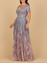 Load image into Gallery viewer, Lara 28961 - Short Sleeve V-Neck Beaded Ballgown