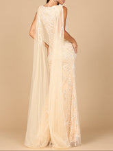 Load image into Gallery viewer, V-Neck Gown with Long Cape Sleeves