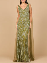 Load image into Gallery viewer, V-Neck Gown with Long Cape Sleeves
