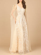 Load image into Gallery viewer, V-Neck Lace Gown with Cape Sleeves