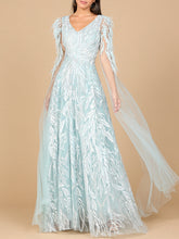 Load image into Gallery viewer, V-Neck Lace Gown with Cape Sleeves