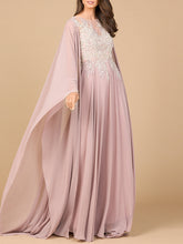 Load image into Gallery viewer, Chiffon A-line Long Gown with Cape Sleeves