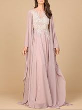 Load image into Gallery viewer, Chiffon A-line Long Gown with Cape Sleeves