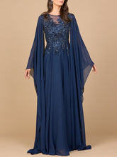 Load image into Gallery viewer, Chiffon A-line Long Gown with Cape Sleeves