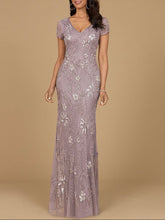 Load image into Gallery viewer, V-Neck, Short Sleeve Beaded Gown