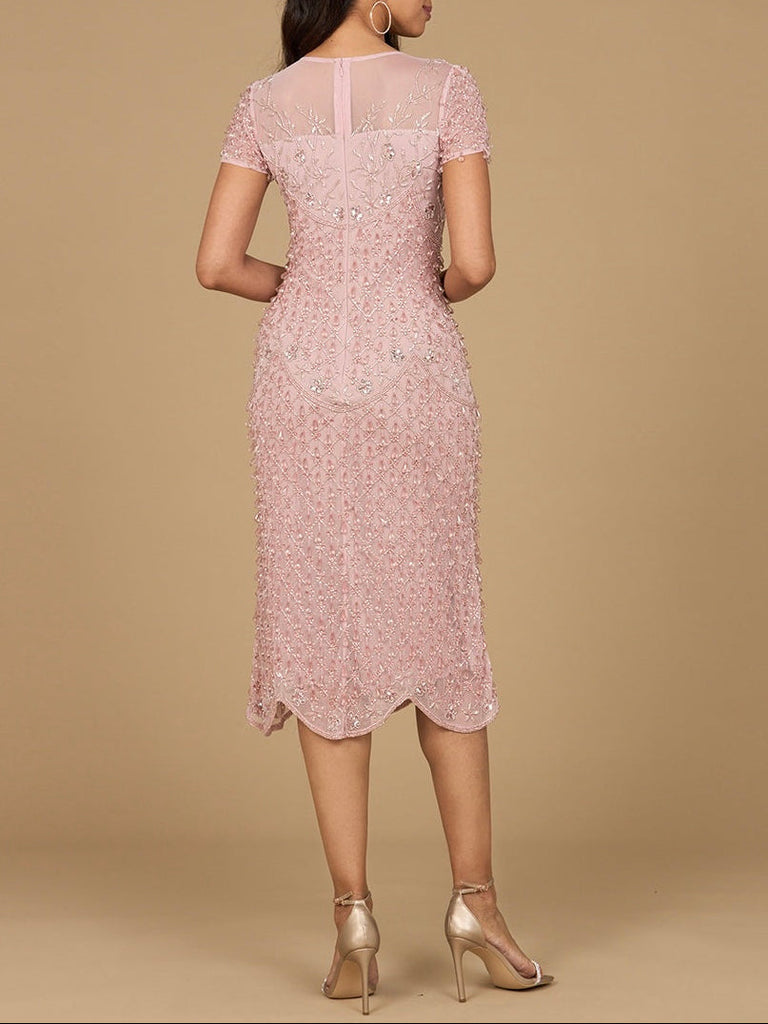 Beaded Midi Dress with Cap Sleeves