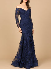 Load image into Gallery viewer, Off Shoulder Long Sleeve Mermaid Gown