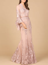 Load image into Gallery viewer, Lace, V Neck, Long Bell Sleeve Gown