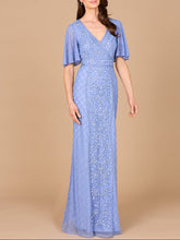 Load image into Gallery viewer, V-Neck, Cape Sleeve Beaded Gown with Belt
