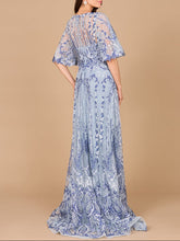Load image into Gallery viewer, Embroidered, Cape Sleeve A-line Gown