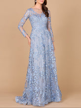 Load image into Gallery viewer, Illusion Neckline, Long Sleeves Gown