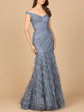 Load image into Gallery viewer, Off Shoulder Mermaid Beaded Gown with Feathers