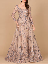 Load image into Gallery viewer, Long Sleeve Scoop Neck Lace Gown with Overskirt