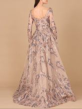 Load image into Gallery viewer, Long Sleeve Scoop Neck Lace Gown with Overskirt