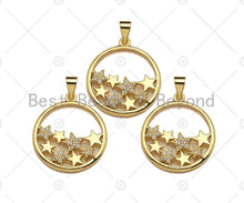 Load image into Gallery viewer, 18k Gold Multi Star On Round Ring Charms, Gold Ring Charms, Star Pendant, Gold Pendant, Round Necklace Charms, 22x24mm, Sku#LK145