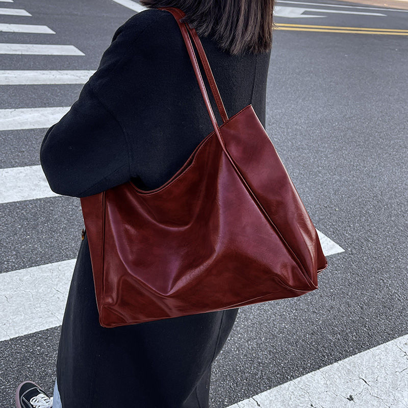 Women's Large Capacity Soft PU Leather Shoulder Bag Retro Casual Handbag