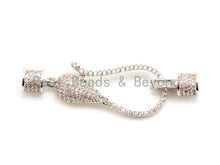 Load image into Gallery viewer, CZ Micro Pave S Lobster Hook Clasp Connector for Knotting and Threading 48x14mm, Cubic Zirconia Clasp, Clasp/Connector/Pendant,sku#H51