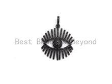 Load image into Gallery viewer, CZ Micro Pave Sparkly Eyelash Charm, Cubic Zirconia Evil Eye Charm Pendant, Rose gold/Gold/Silver/Black Finish, 27x30mm, sku#F652