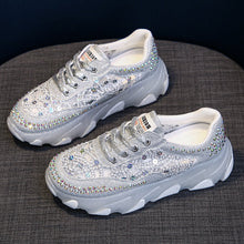 Load image into Gallery viewer, Women's Rhinestone Mesh Dad Sneakers | Chunky Sole Lace-Up Casual Shoes