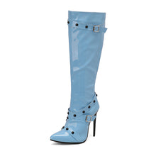 Load image into Gallery viewer, Women's Stiletto Heel Rivet Long Boots - Pointed Toe High Shaft Side Zipper Boots