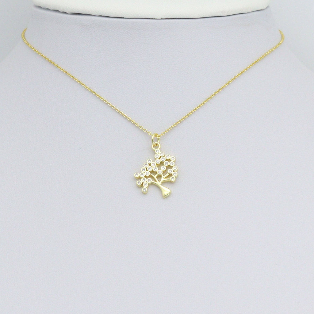 Clear CZ Gold life Tree Charm Pendant, Sku#LK1140