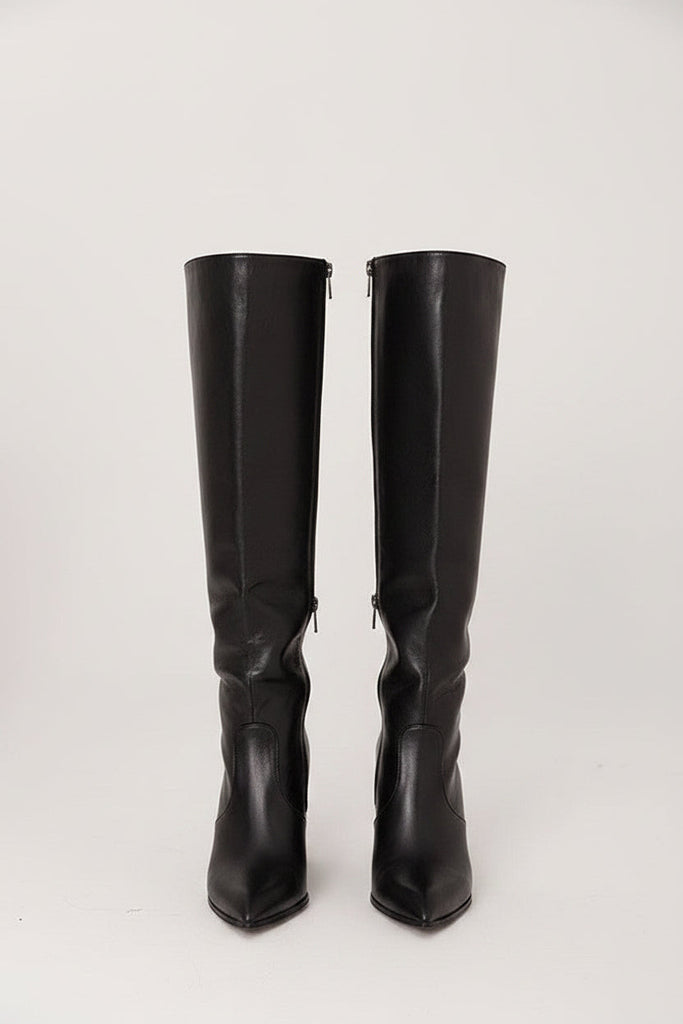 Women's Thigh High Boots – Pointed Toe Chunky Heel Side Zip | Brown & Black | Sizes 34–43