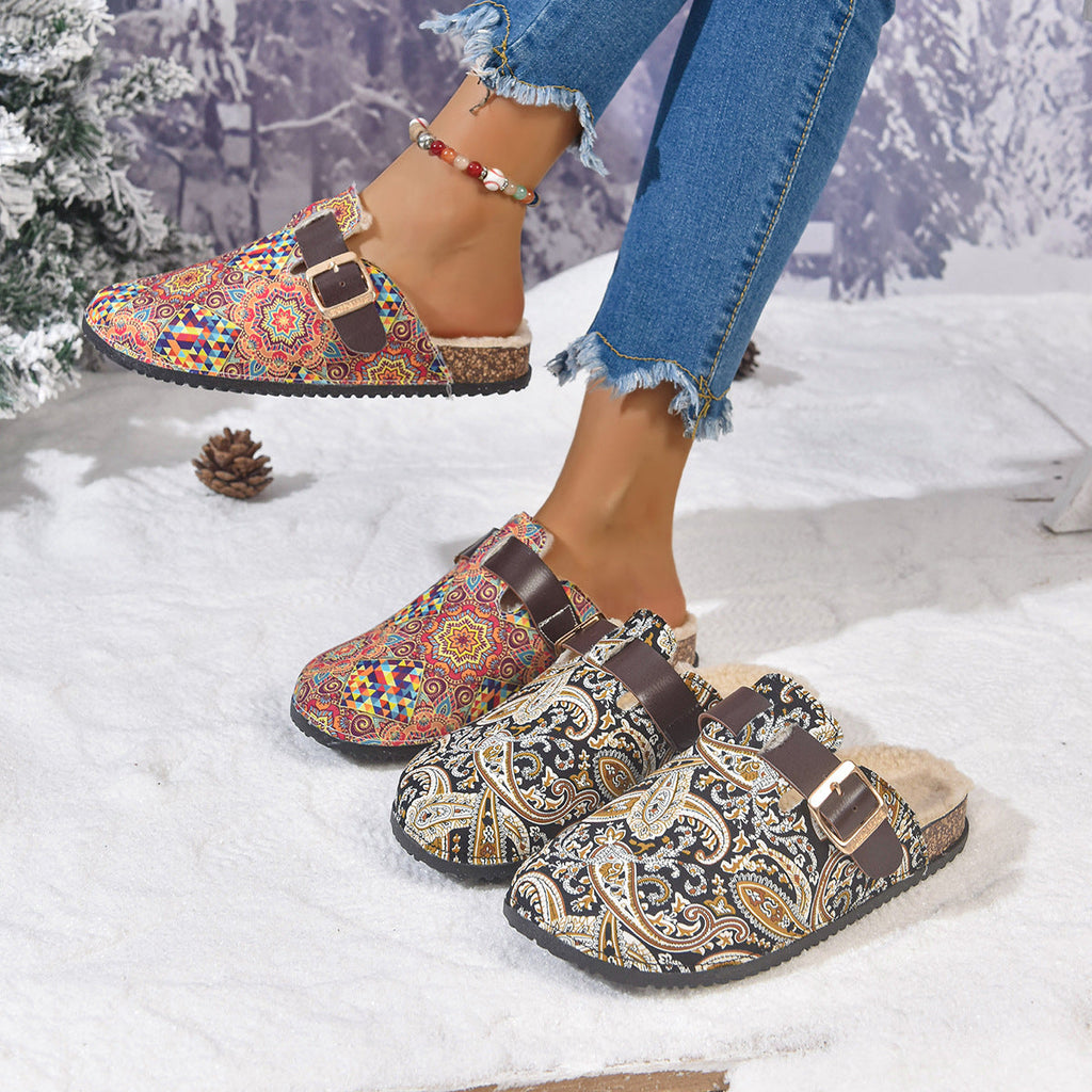Women's Bohemian Ethnic Flat Sandals – Open-Toe Slip-On Summer Sandals | Black & Red