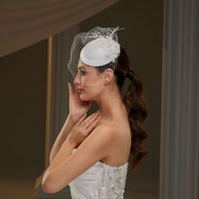 Load image into Gallery viewer, Bridal Fascinator with Blusher Veil and Feathers