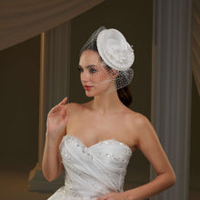 Load image into Gallery viewer, Bridal Fascinator with Floral Accents, Pearls &amp; Birdcage Veil