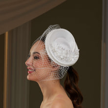 Load image into Gallery viewer, Bridal Fascinator with Floral Accents, Pearls &amp; Birdcage Veil