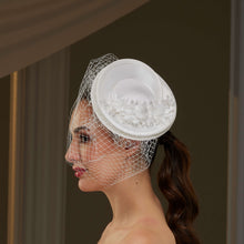 Load image into Gallery viewer, Bridal Fascinator with Floral Accents, Pearls &amp; Birdcage Veil
