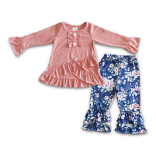 Load image into Gallery viewer, Solid shirt match floral ruffle pants girls boutique clothing