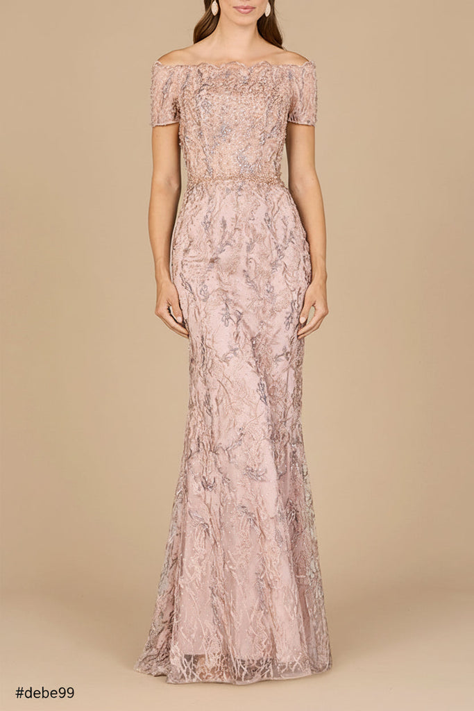 Off Shoulder Mermaid Gown with Short Sleeves