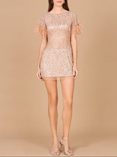 Load image into Gallery viewer, Short Sleeve Cocktail Dress with Feathers