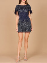 Load image into Gallery viewer, Short Sleeve Cocktail Dress with Feathers
