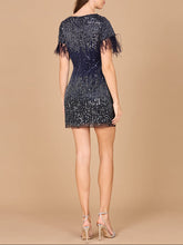 Load image into Gallery viewer, Short Sleeve Cocktail Dress with Feathers