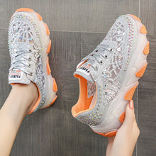 Load image into Gallery viewer, Women's Rhinestone Mesh Dad Sneakers | Chunky Sole Lace-Up Casual Shoes