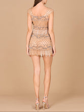 Load image into Gallery viewer, Beaded Cocktail Dress with Cap Sleeves and Fringe