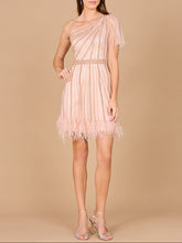 Load image into Gallery viewer, One Shoulder Cocktail Dress with Feathers