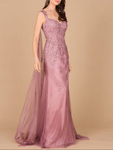 Load image into Gallery viewer, Embroidered Lace Gown with Flowing Capes